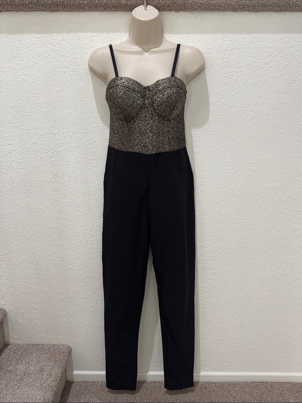 MATERIAL GIRL Metallic Bustier Black Jumpsuit
Size M NWOT
